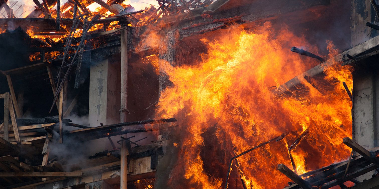 Hose being swallowed by flames