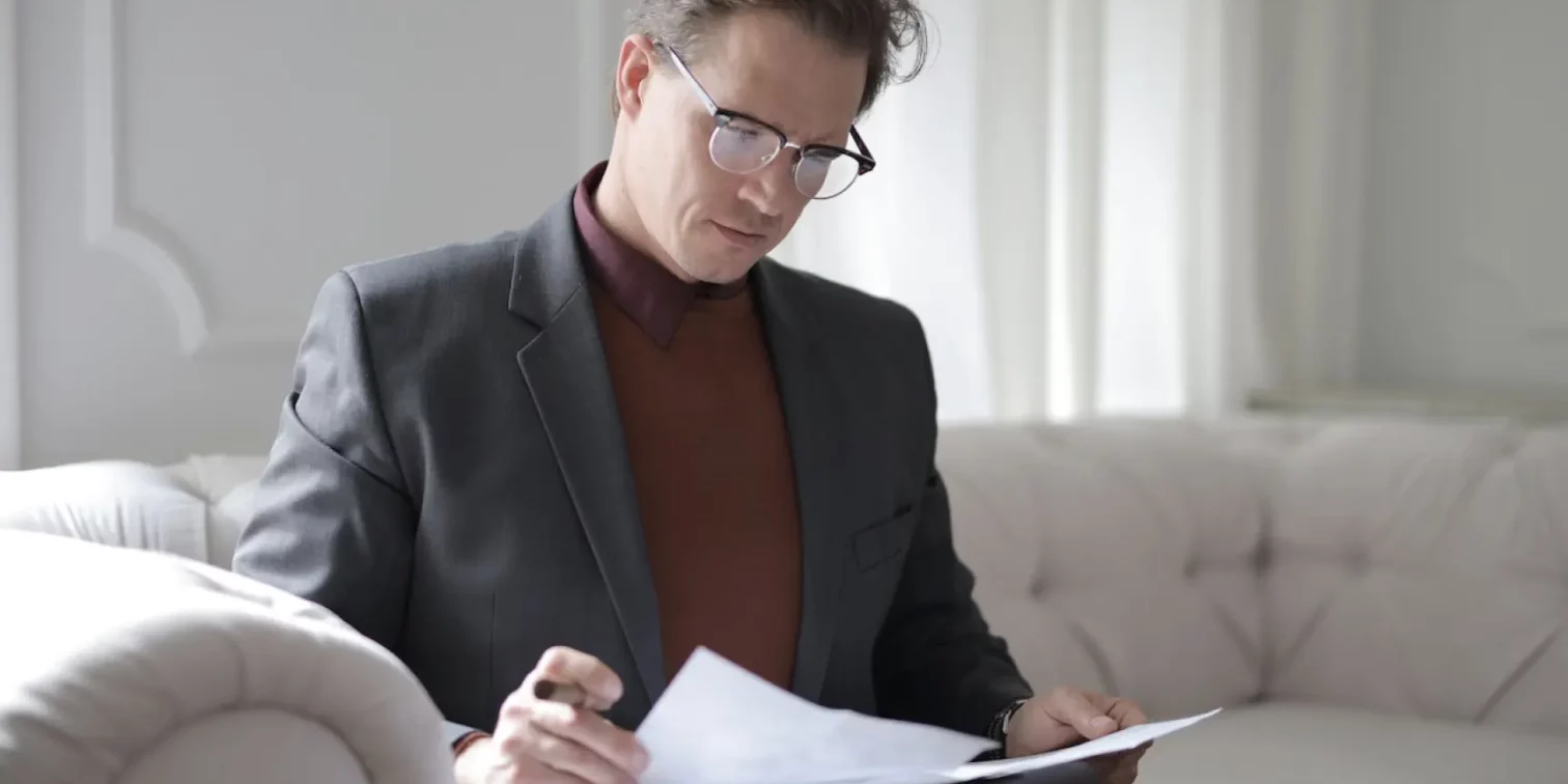 A lawyer checking a document