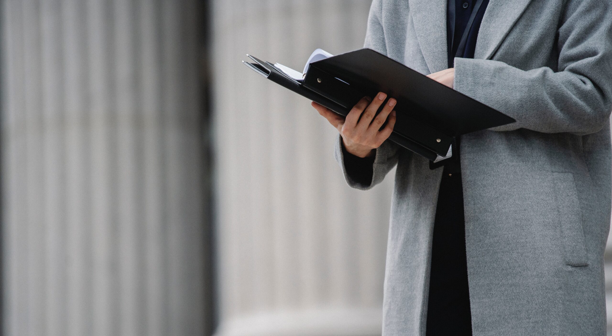 An attorney going through a case file